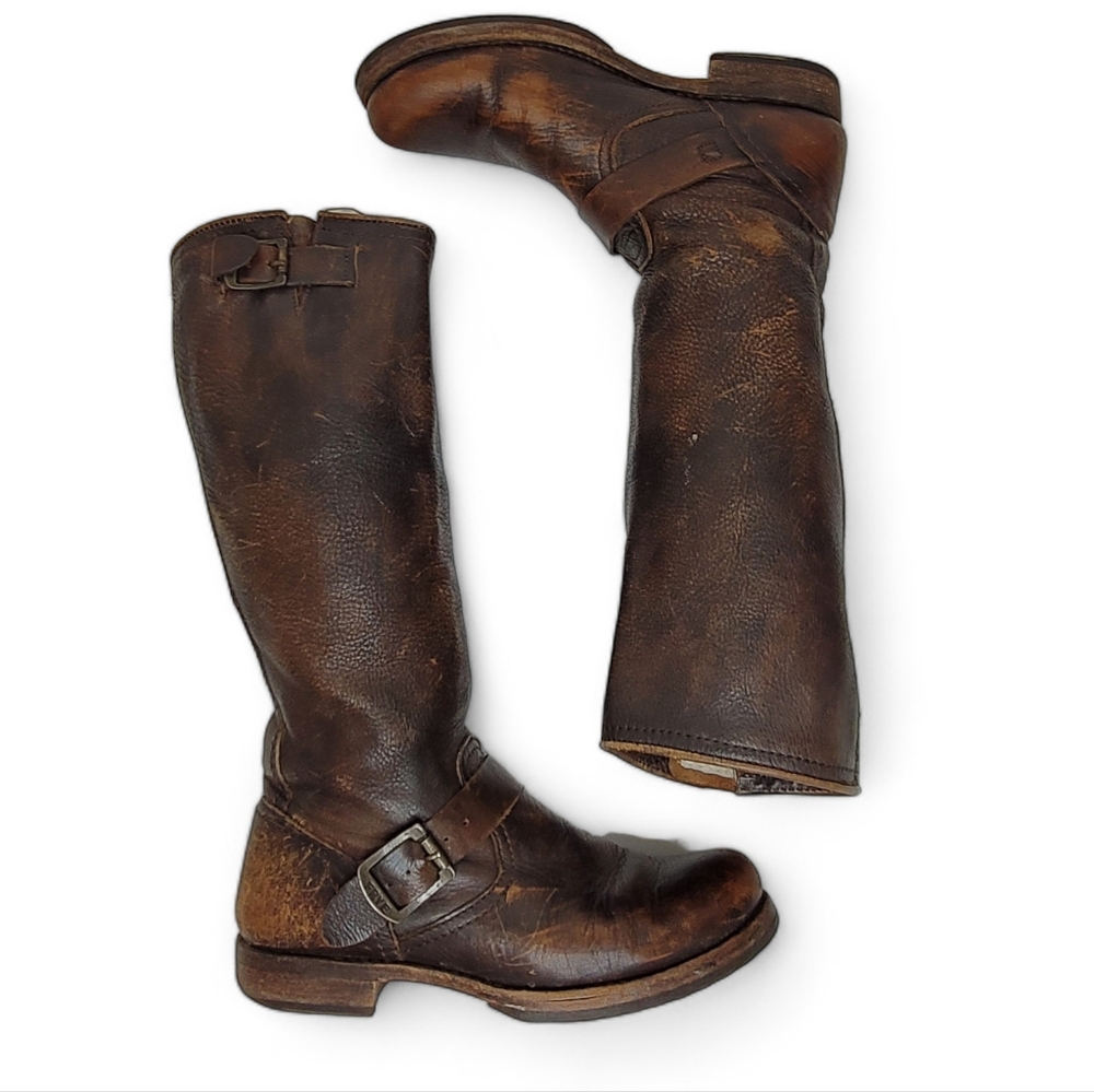 Frye Veronica Slouch Tall Boots 8 Distressed Brown Leather